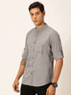 Grey Premium Slim Fit Long Sleeves Mandarin Collar Cotton Linen Casual Shirt For Men