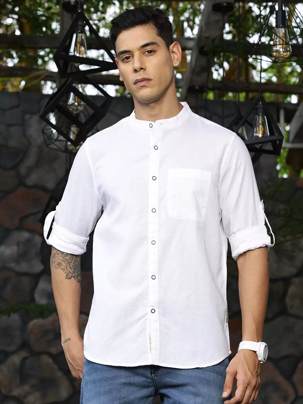 Thomas Scott Men Premium Linen Slim Fit Opaque Casual Shirt
