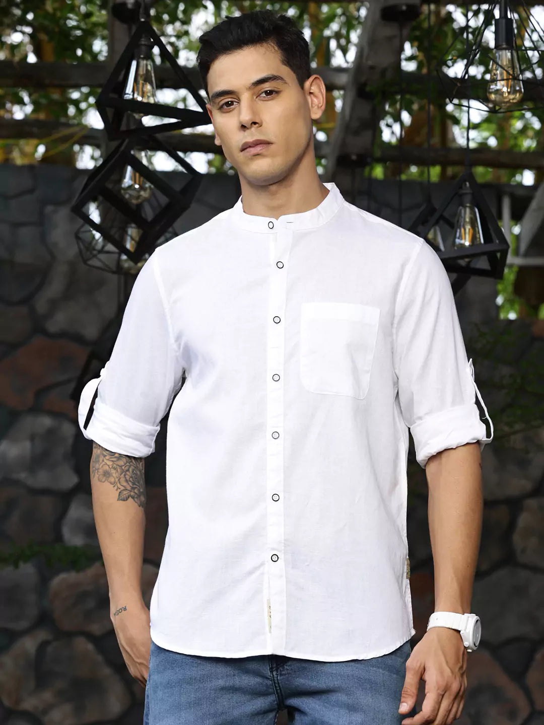 Thomas Scott Men Premium Linen Slim Fit Opaque Casual Shirt