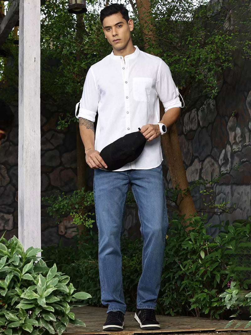 Thomas Scott Men Premium Linen Slim Fit Opaque Casual Shirt