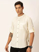 Yellow Premium Linen Slim Fit Mandarin Collar Opaque Casual Shirt For Men