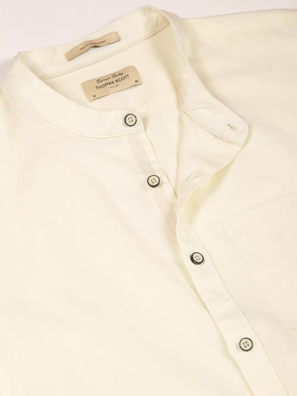 Thomas Scott Men Premium Linen Slim Fit Mandarin Collar Opaque Casual Shirt