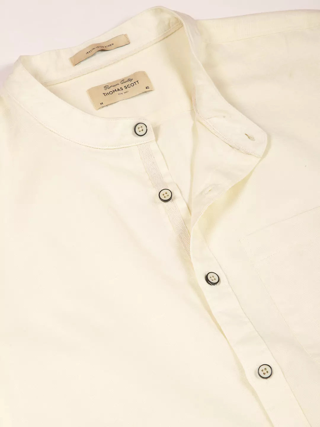 Thomas Scott Men Premium Linen Slim Fit Mandarin Collar Opaque Casual Shirt