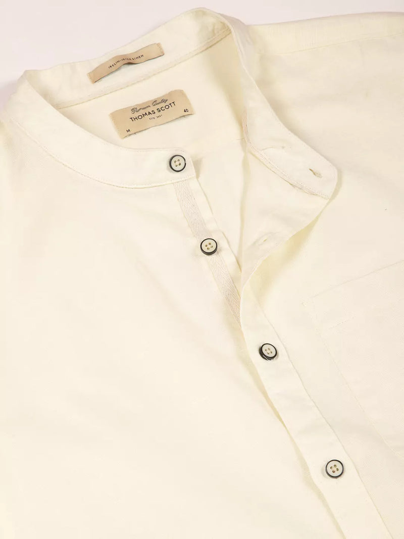 Thomas Scott Men Premium Linen Slim Fit Mandarin Collar Opaque Casual Shirt