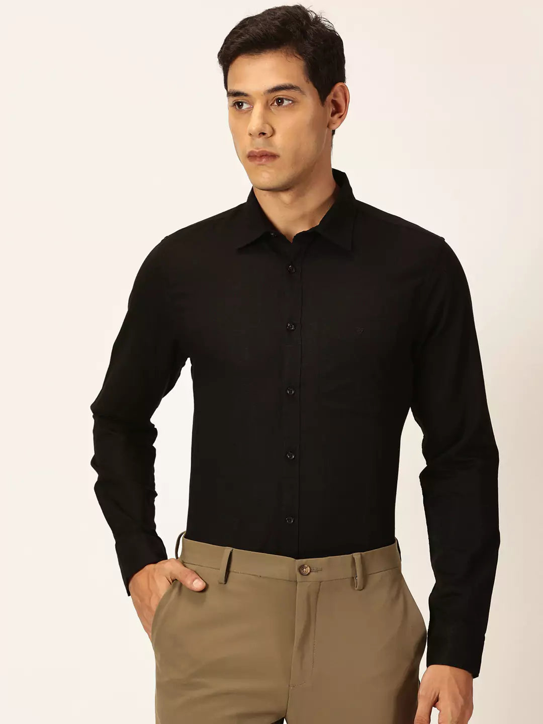 Thomas Scott Men Premium Slim Fit Long Sleeves Spread Collar Cotton Linen Formal Shirt