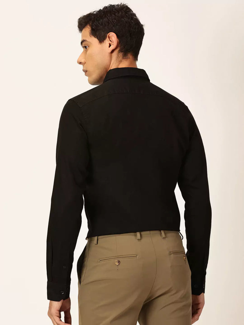 Thomas Scott Men Premium Slim Fit Long Sleeves Spread Collar Cotton Linen Formal Shirt
