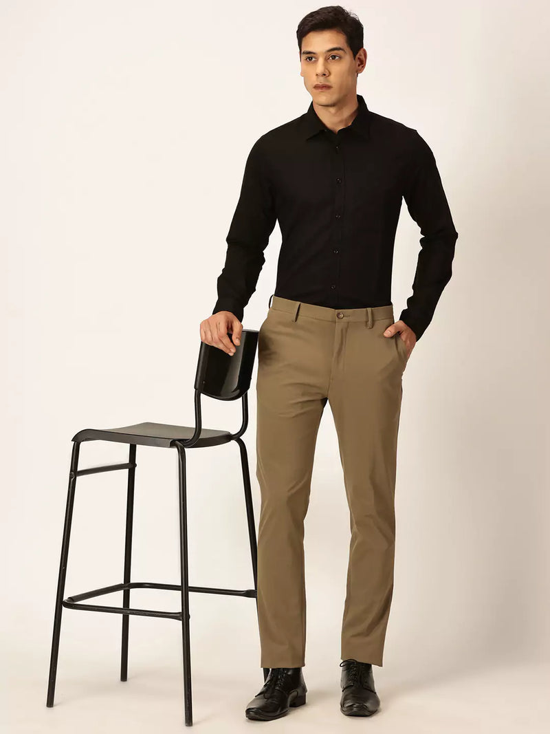 Thomas Scott Men Premium Slim Fit Long Sleeves Spread Collar Cotton Linen Formal Shirt