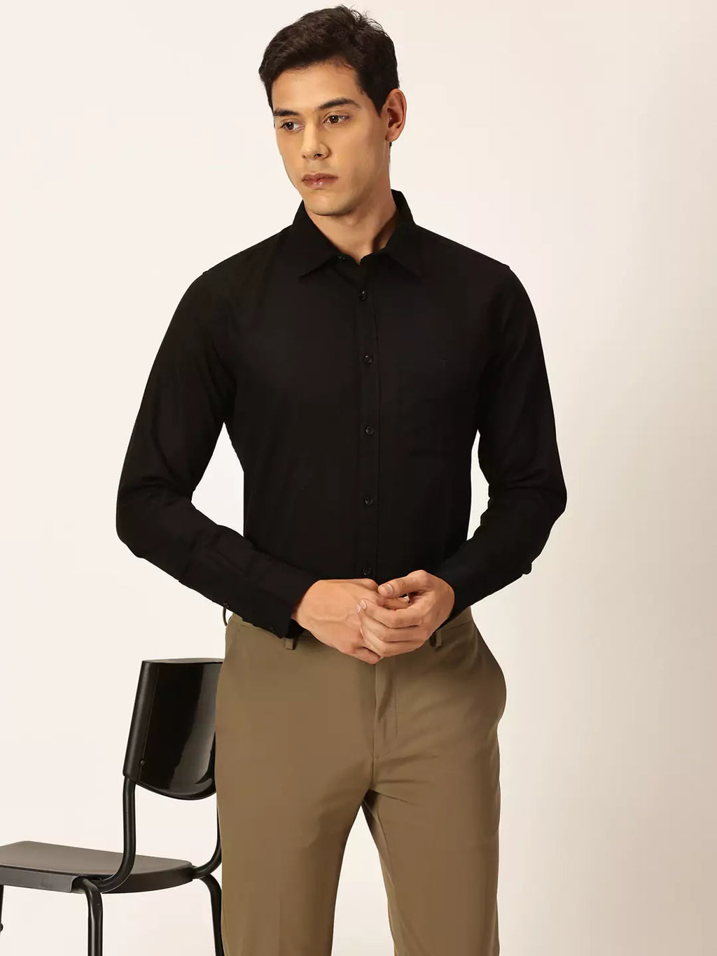 Thomas Scott Men Premium Slim Fit Long Sleeves Spread Collar Cotton Linen Formal Shirt