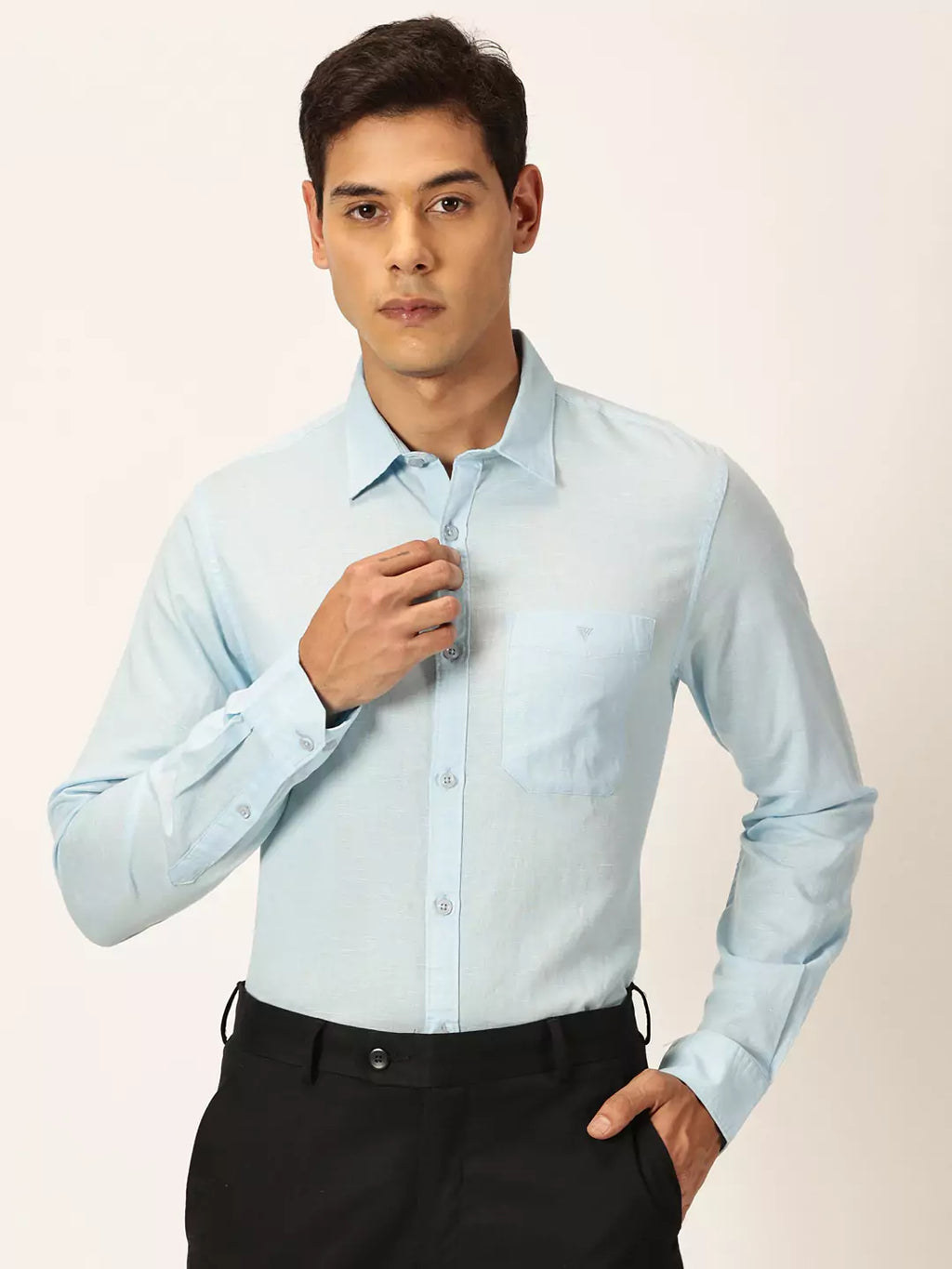 Thomas Scott Men Premium Slim Fit Long Sleeves Spread Collar Cotton Linen Formal Shirt