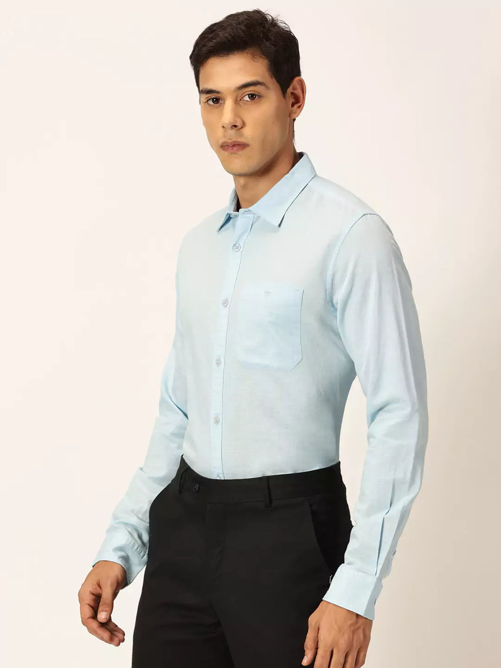 Thomas Scott Men Premium Slim Fit Long Sleeves Spread Collar Cotton Linen Formal Shirt