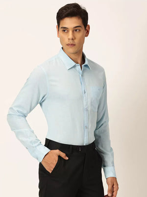 Thomas Scott Men Premium Slim Fit Long Sleeves Spread Collar Cotton Linen Formal Shirt