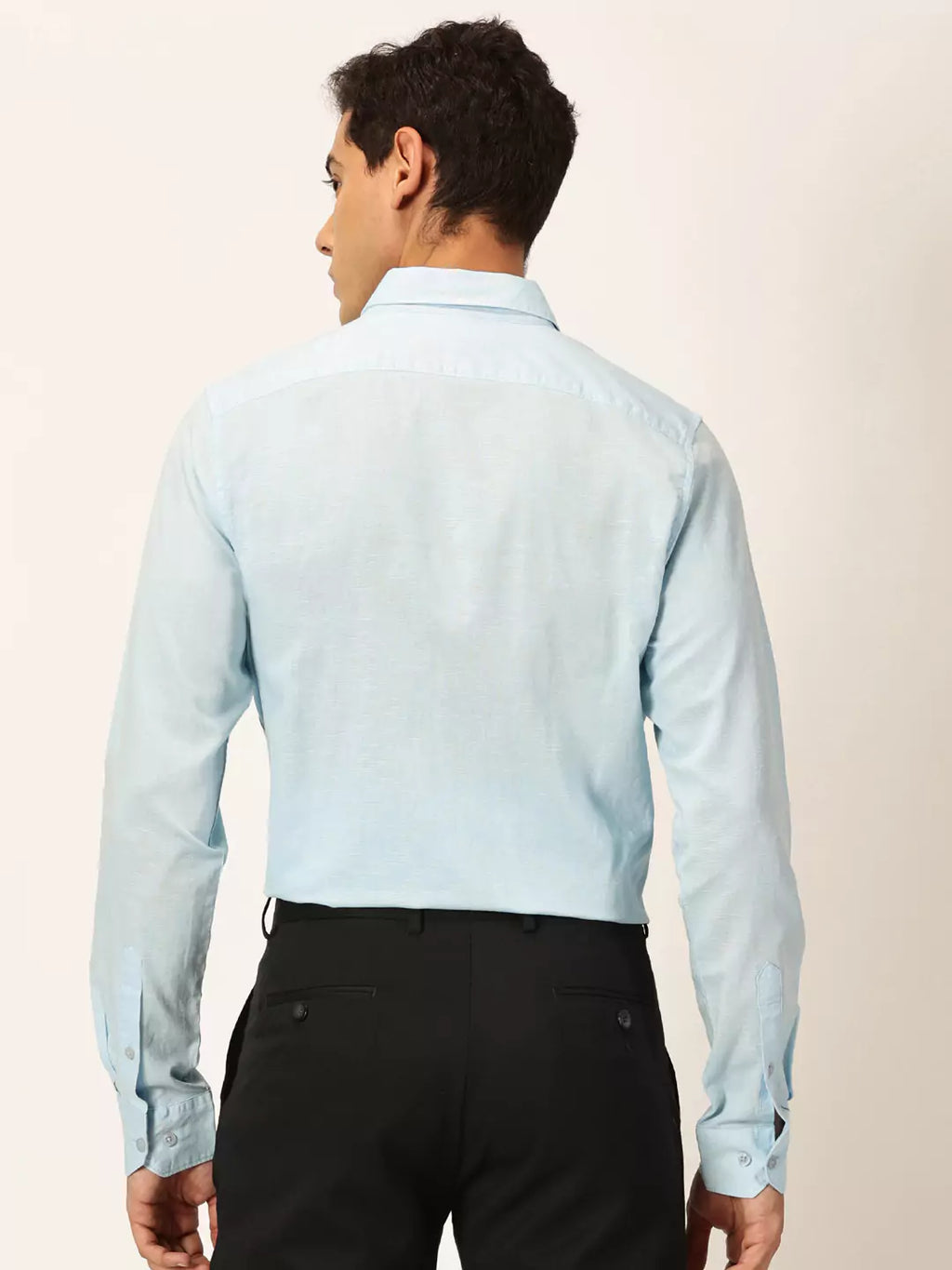 Thomas Scott Men Premium Slim Fit Long Sleeves Spread Collar Cotton Linen Formal Shirt