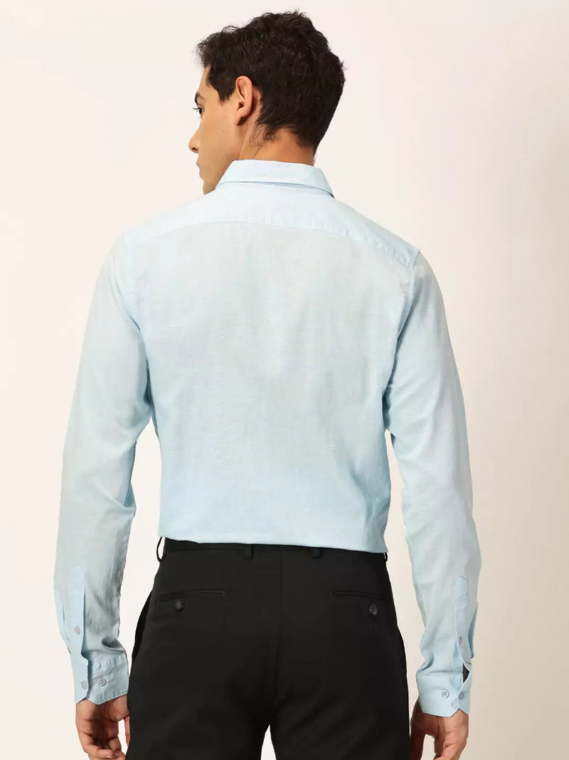 Thomas Scott Men Premium Slim Fit Long Sleeves Spread Collar Cotton Linen Formal Shirt