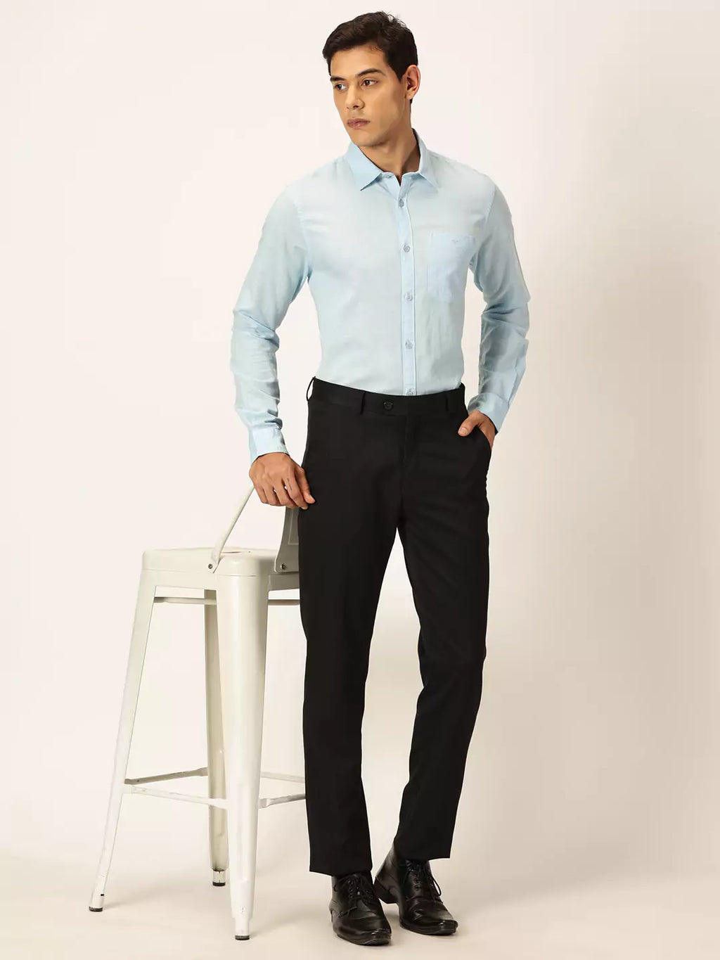 Thomas Scott Men Premium Slim Fit Long Sleeves Spread Collar Cotton Linen Formal Shirt