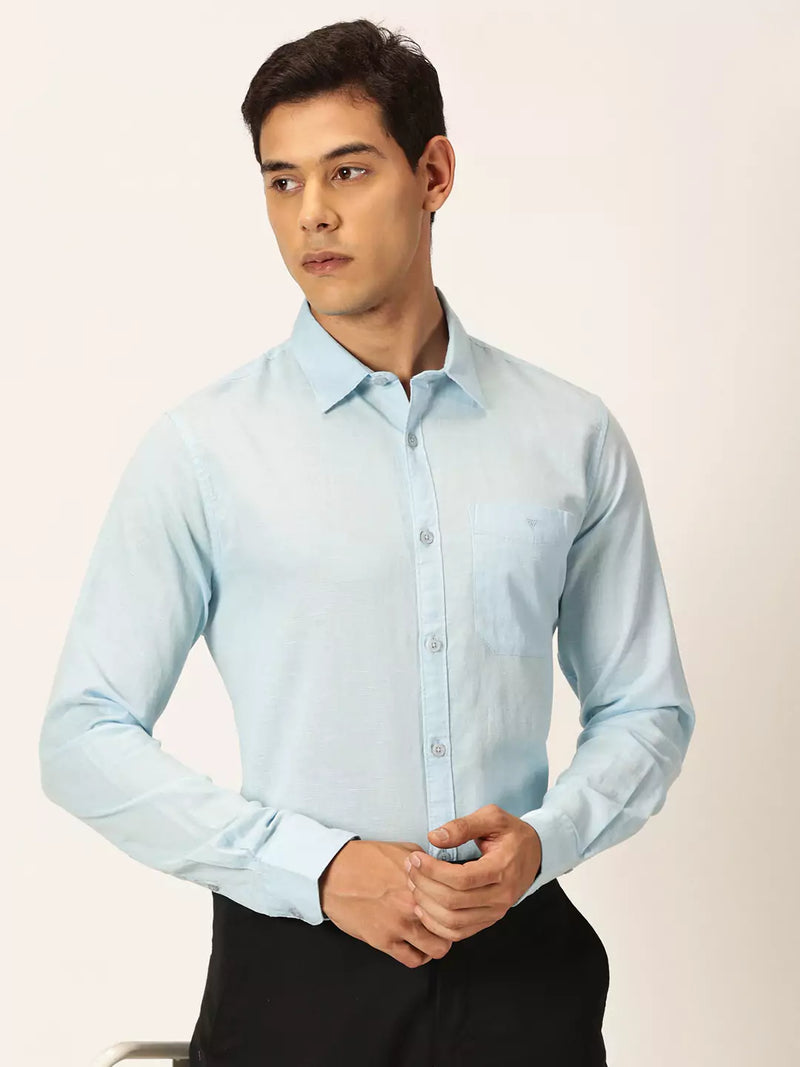 Thomas Scott Men Premium Slim Fit Long Sleeves Spread Collar Cotton Linen Formal Shirt
