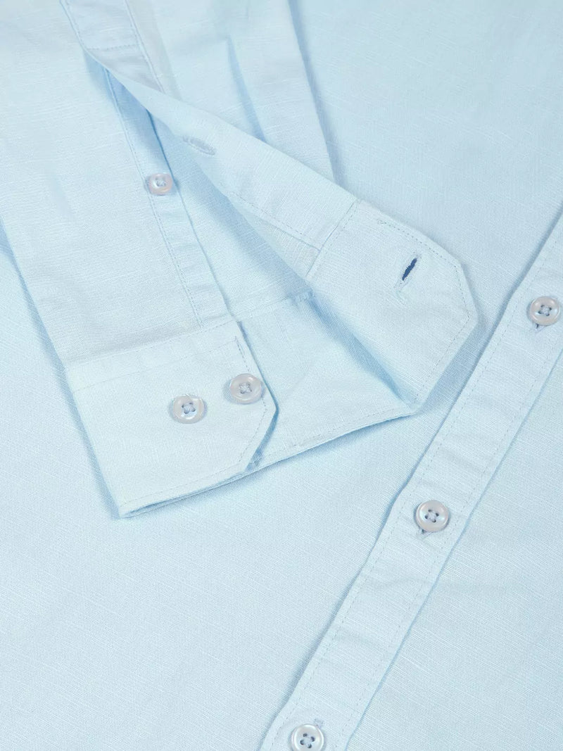 Thomas Scott Men Premium Slim Fit Long Sleeves Spread Collar Cotton Linen Formal Shirt