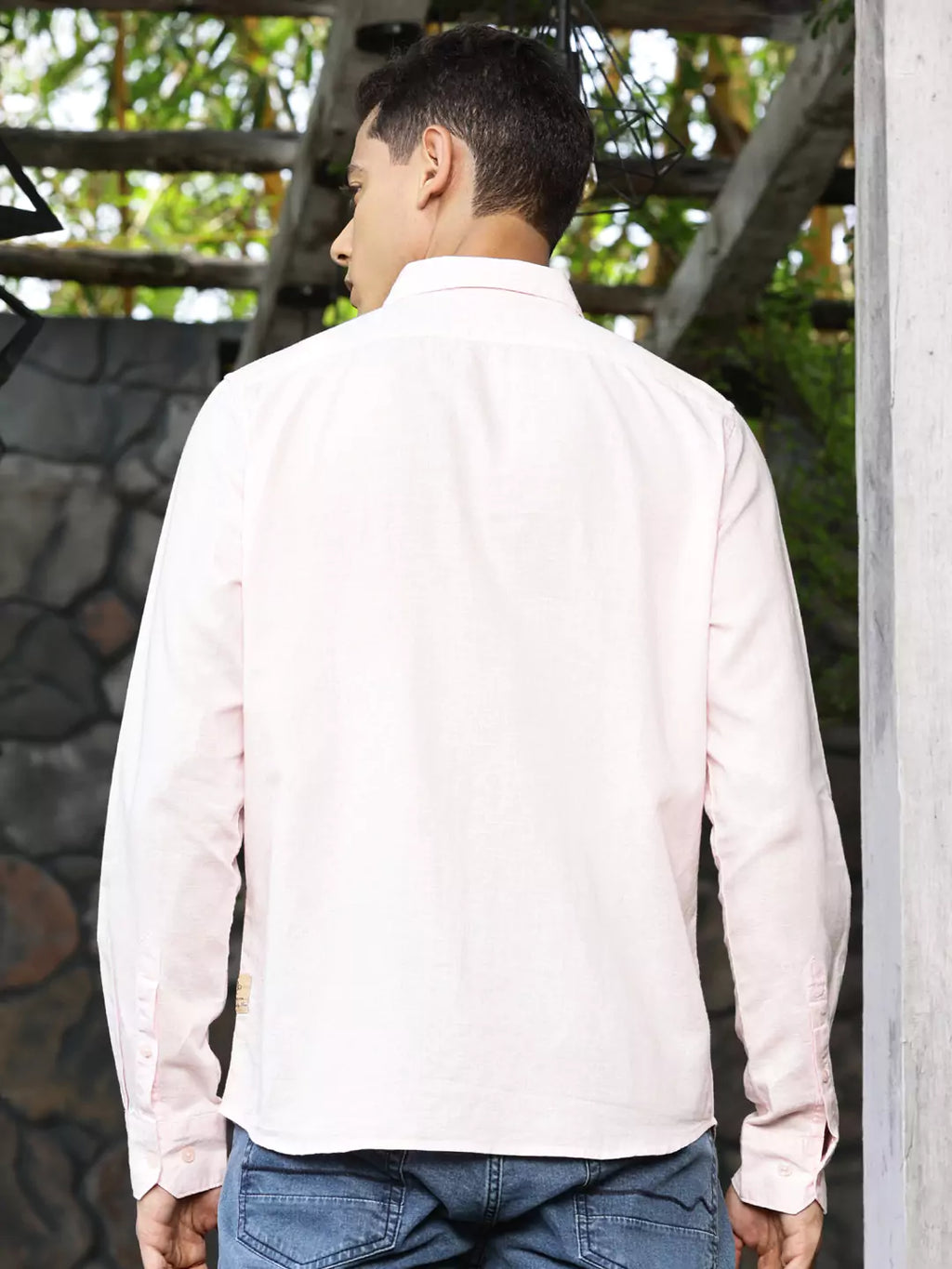 Thomas Scott Men Premium Spread Collar Long Sleeves Linen Cotton Casual Shirt
