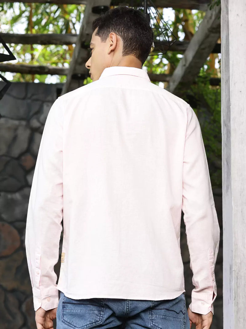Thomas Scott Men Premium Spread Collar Long Sleeves Linen Cotton Casual Shirt