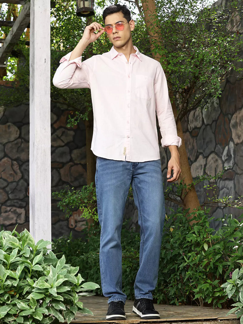 Thomas Scott Men Premium Spread Collar Long Sleeves Linen Cotton Casual Shirt