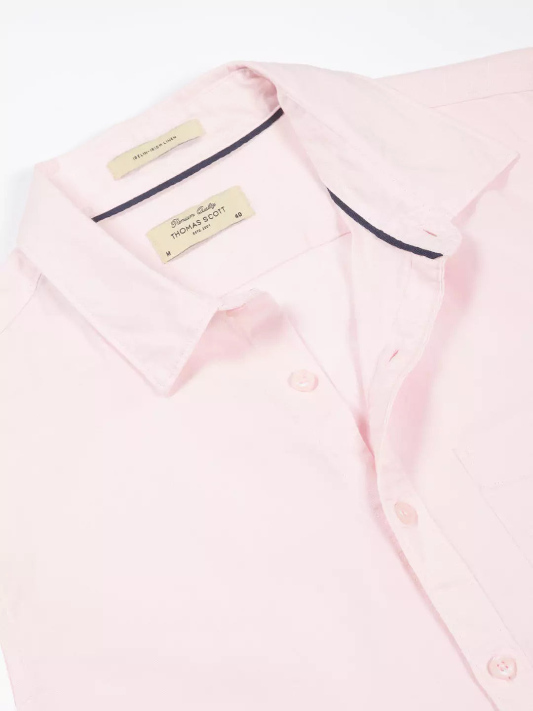 Thomas Scott Men Premium Spread Collar Long Sleeves Linen Cotton Casual Shirt