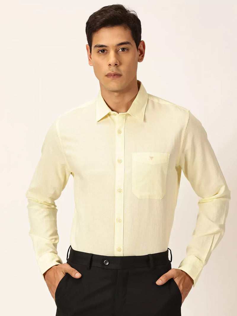Thomas Scott Men Premium Slim Fit Long Sleeves Spread Collar Cotton Linen Formal Shirt