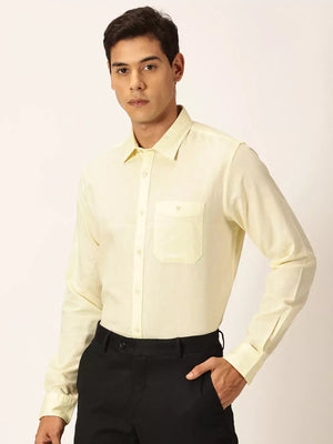 Thomas Scott Men Premium Slim Fit Long Sleeves Spread Collar Cotton Linen Formal Shirt