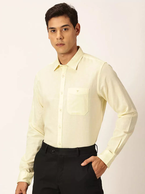 Thomas Scott Men Premium Slim Fit Long Sleeves Spread Collar Cotton Linen Formal Shirt