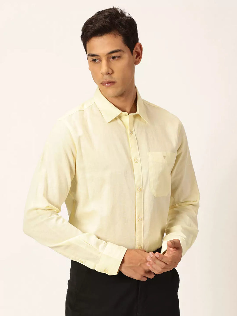Thomas Scott Men Premium Slim Fit Long Sleeves Spread Collar Cotton Linen Formal Shirt