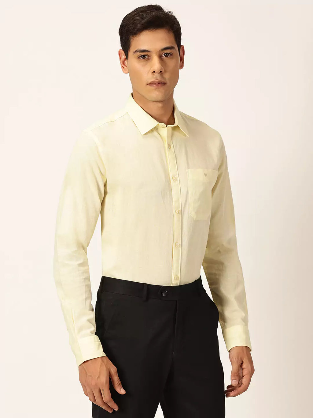Thomas Scott Men Premium Slim Fit Long Sleeves Spread Collar Cotton Linen Formal Shirt