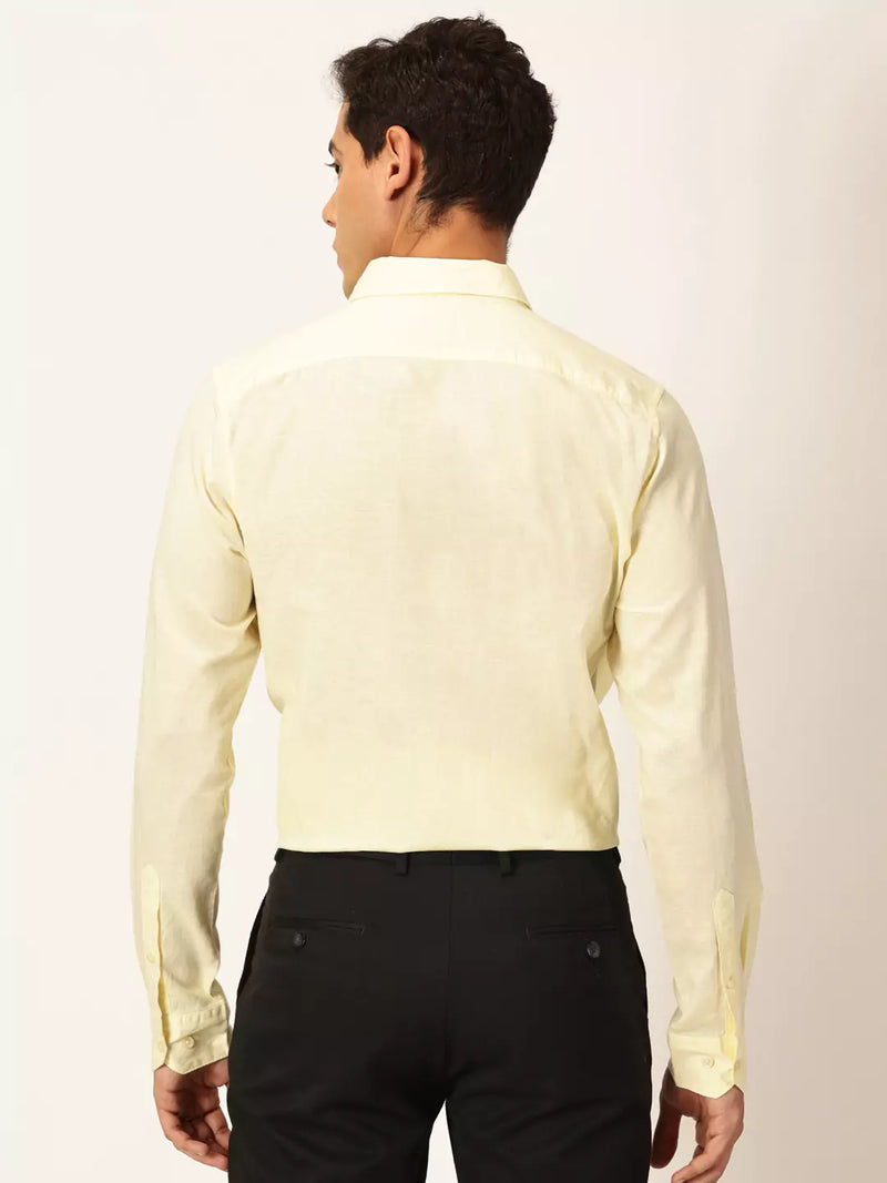 Thomas Scott Men Premium Slim Fit Long Sleeves Spread Collar Cotton Linen Formal Shirt