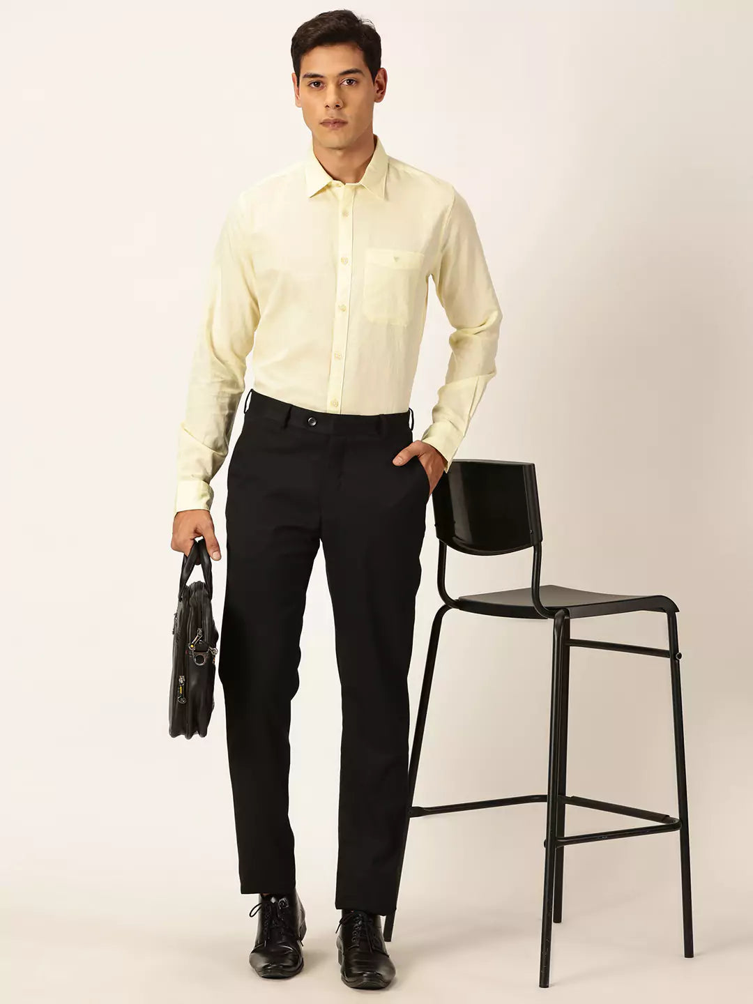 Thomas Scott Men Premium Slim Fit Long Sleeves Spread Collar Cotton Linen Formal Shirt