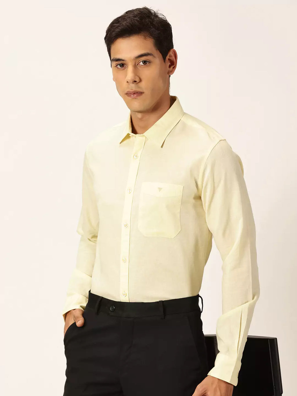 Thomas Scott Men Premium Slim Fit Long Sleeves Spread Collar Cotton Linen Formal Shirt