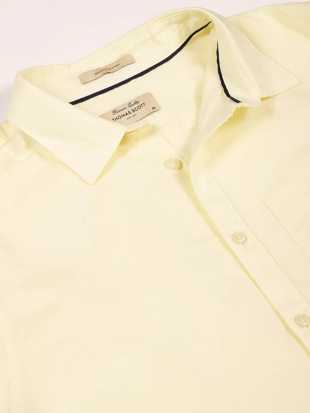 Thomas Scott Men Premium Slim Fit Long Sleeves Spread Collar Cotton Linen Formal Shirt