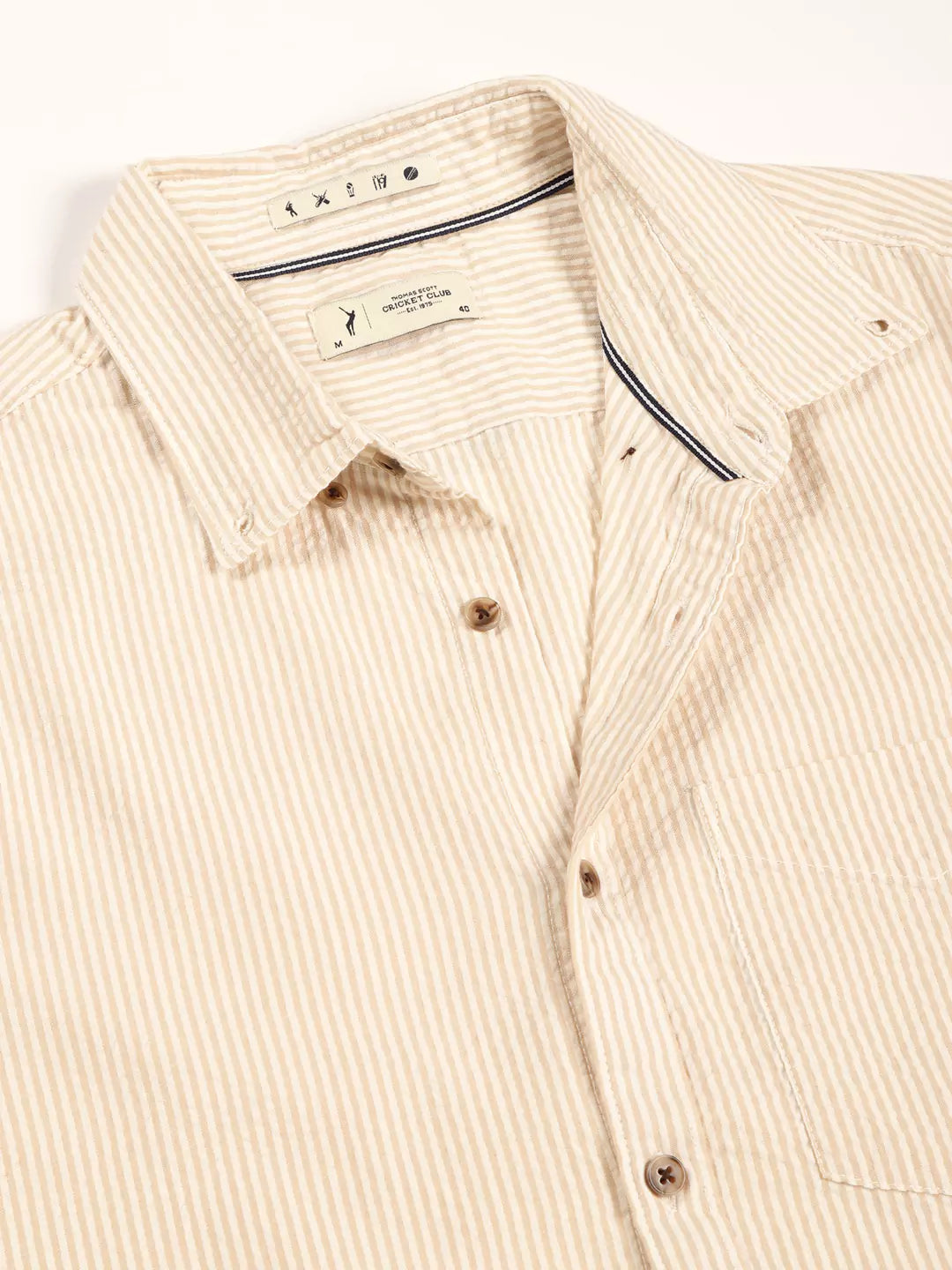 Thomas Scott Men Premium Slim Fit Striped Pure Cotton Casual Shirt