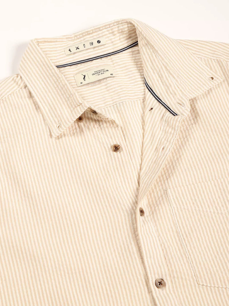 Thomas Scott Men Premium Slim Fit Striped Pure Cotton Casual Shirt