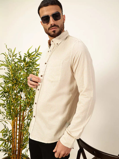 Thomas Scott Men Premium Slim Fit Striped Pure Cotton Casual Shirt
