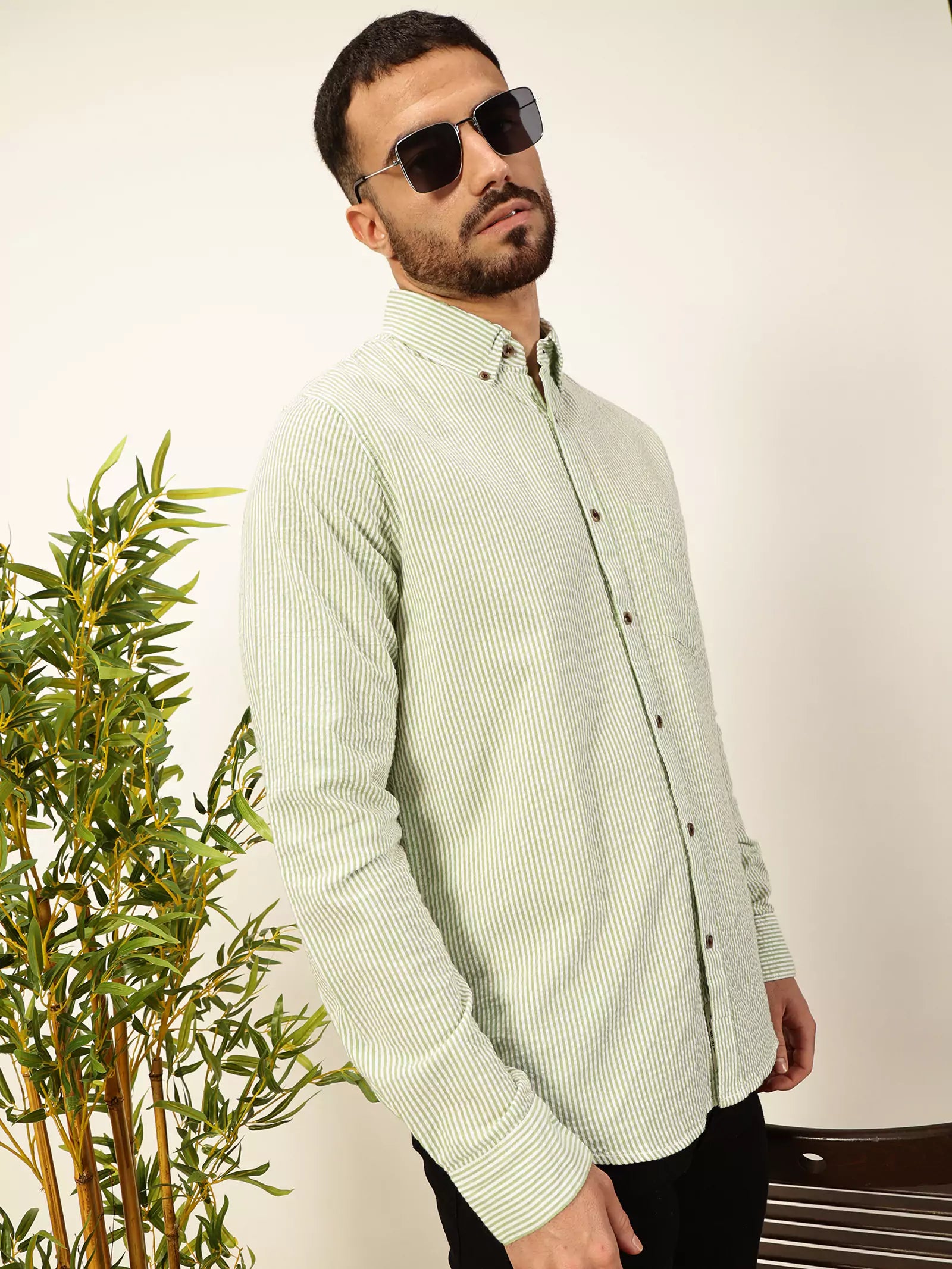 Thomas Scott Men Premium Slim Fit Striped Button-Down Collar Pure Cotton Casual Shirt
