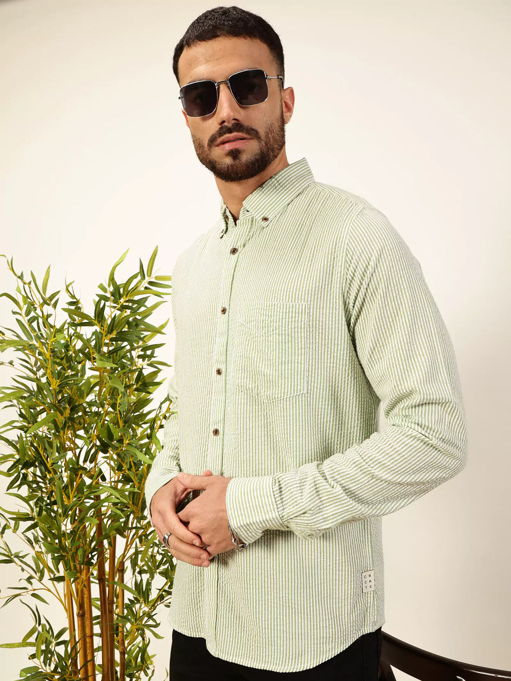 Thomas Scott Men Premium Slim Fit Striped Button-Down Collar Pure Cotton Casual Shirt