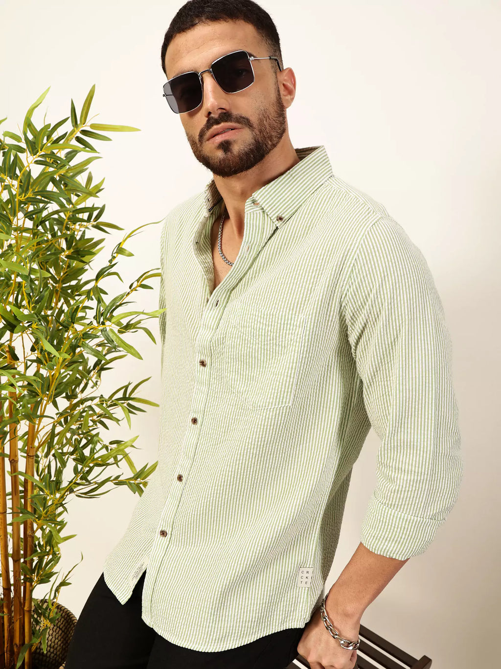 Thomas Scott Men Premium Slim Fit Striped Button-Down Collar Pure Cotton Casual Shirt