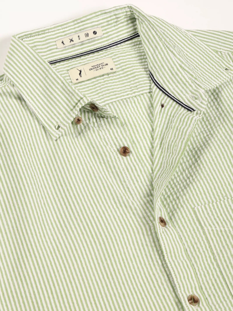 Thomas Scott Men Premium Slim Fit Striped Button-Down Collar Pure Cotton Casual Shirt