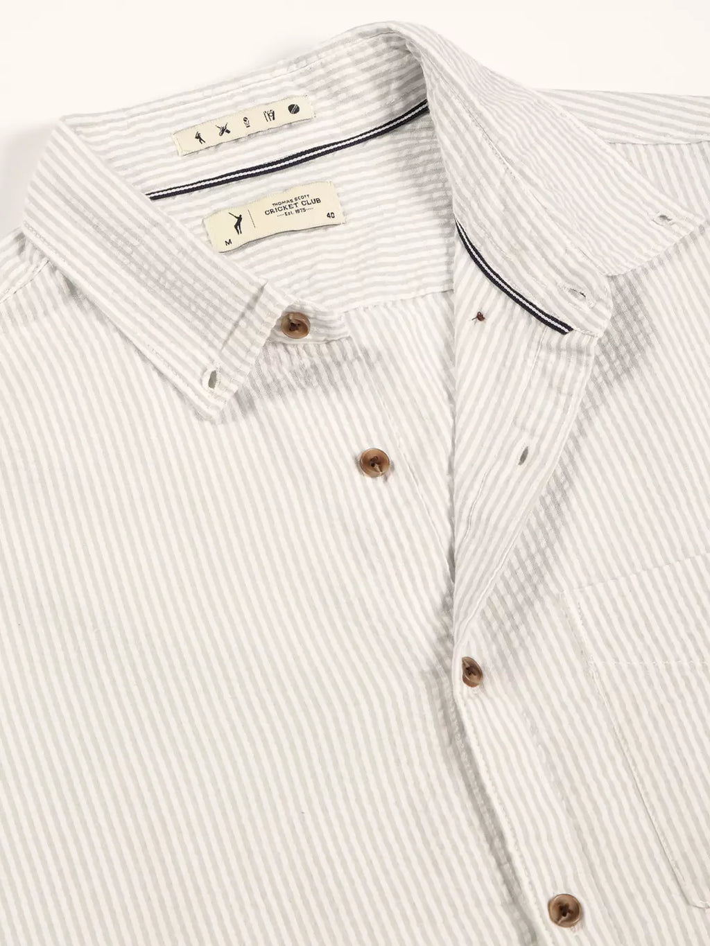 Thomas Scott Men Premium Slim Fit Striped Button-Down Collar Pure Cotton Casual Shirt