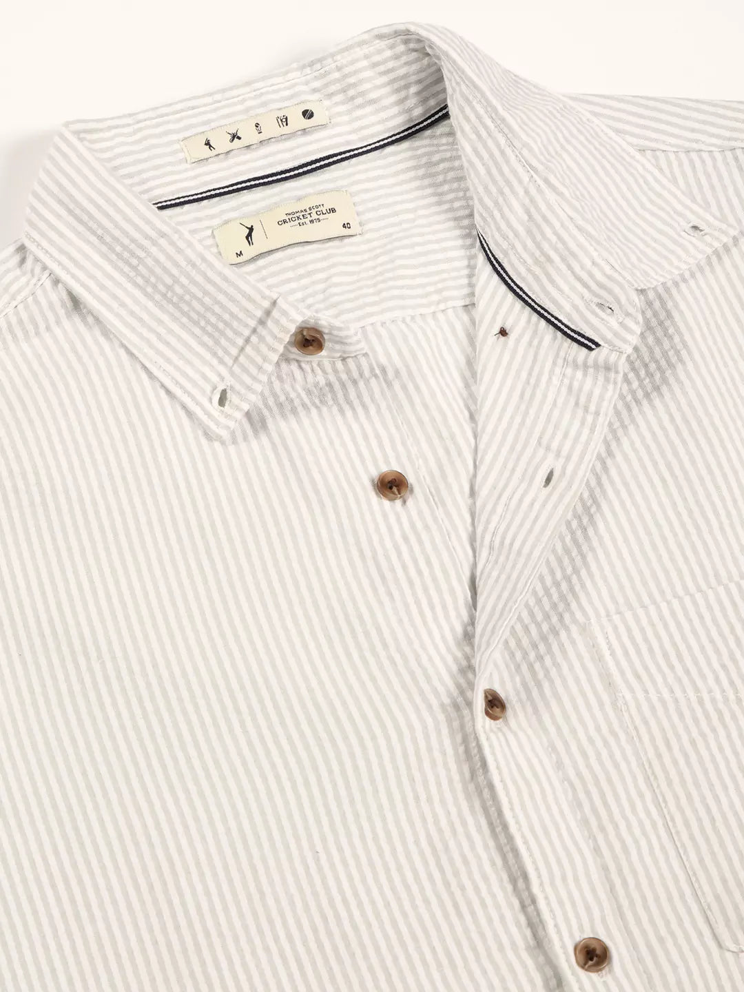 Thomas Scott Men Premium Slim Fit Striped Button-Down Collar Pure Cotton Casual Shirt