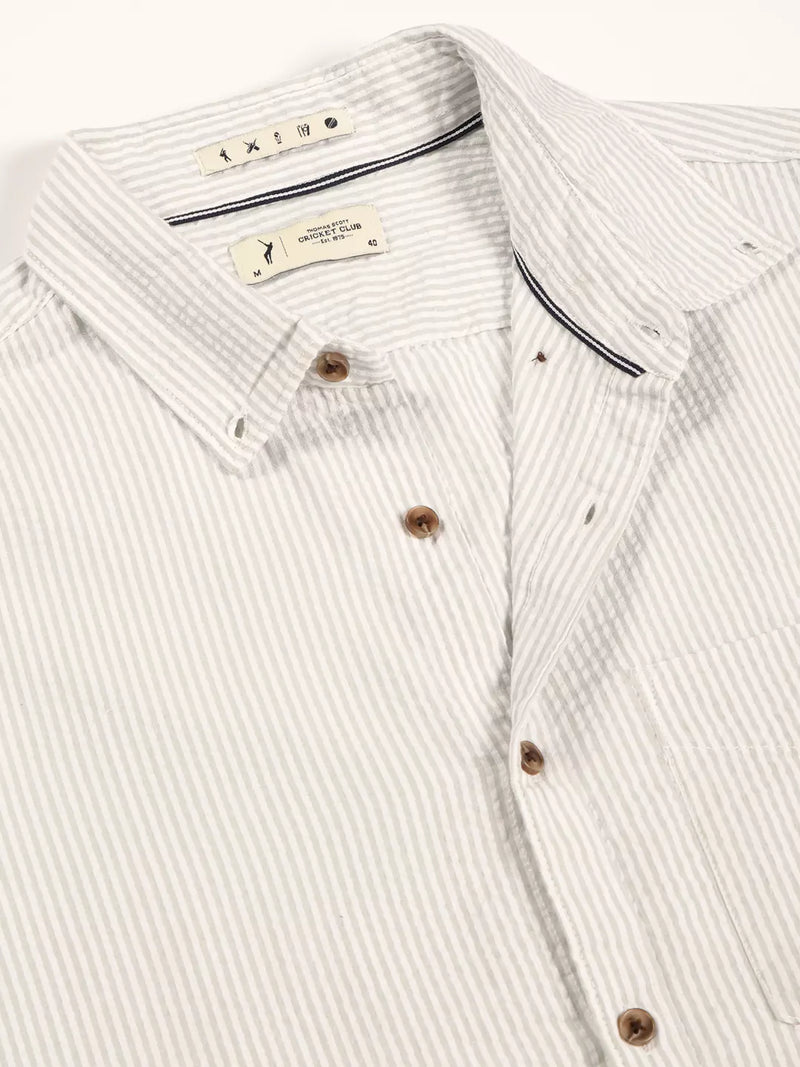 Thomas Scott Men Premium Slim Fit Striped Button-Down Collar Pure Cotton Casual Shirt