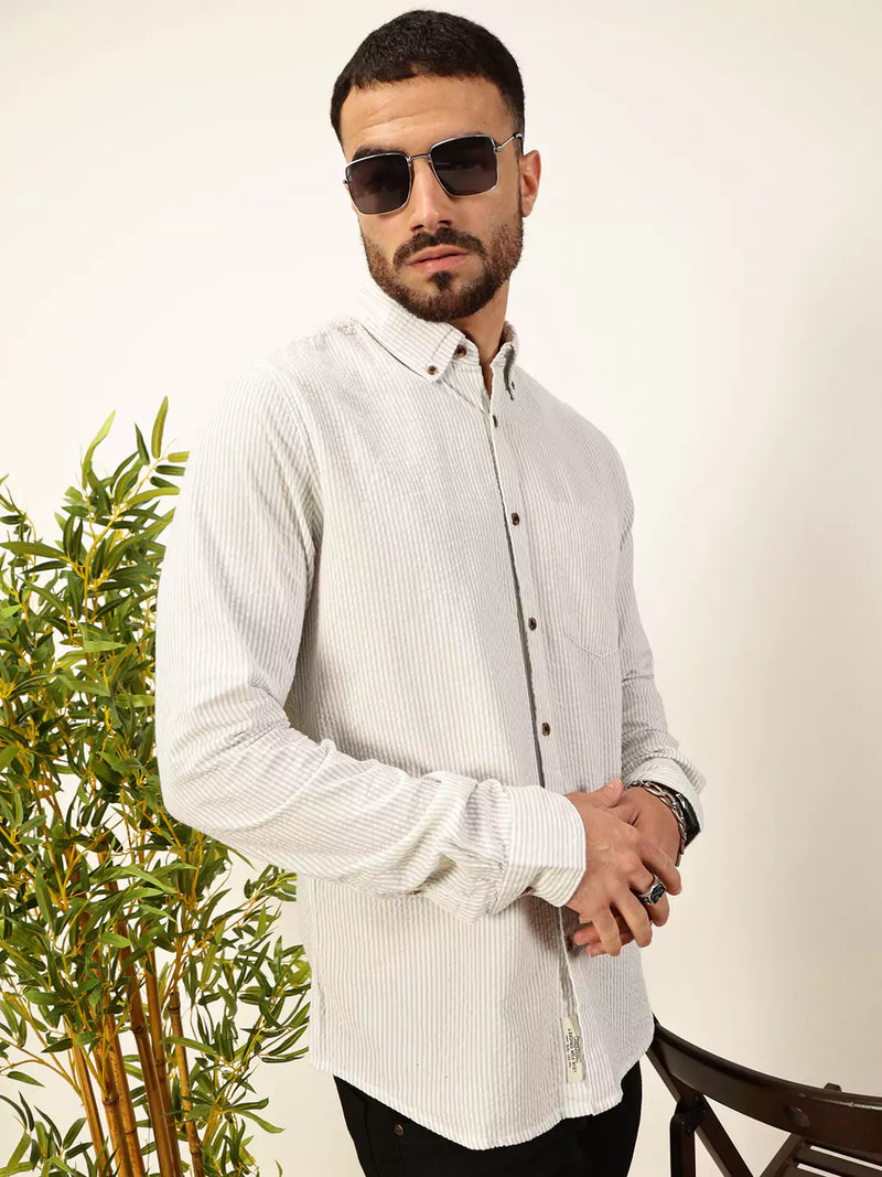 Thomas Scott Men Premium Slim Fit Striped Button-Down Collar Pure Cotton Casual Shirt