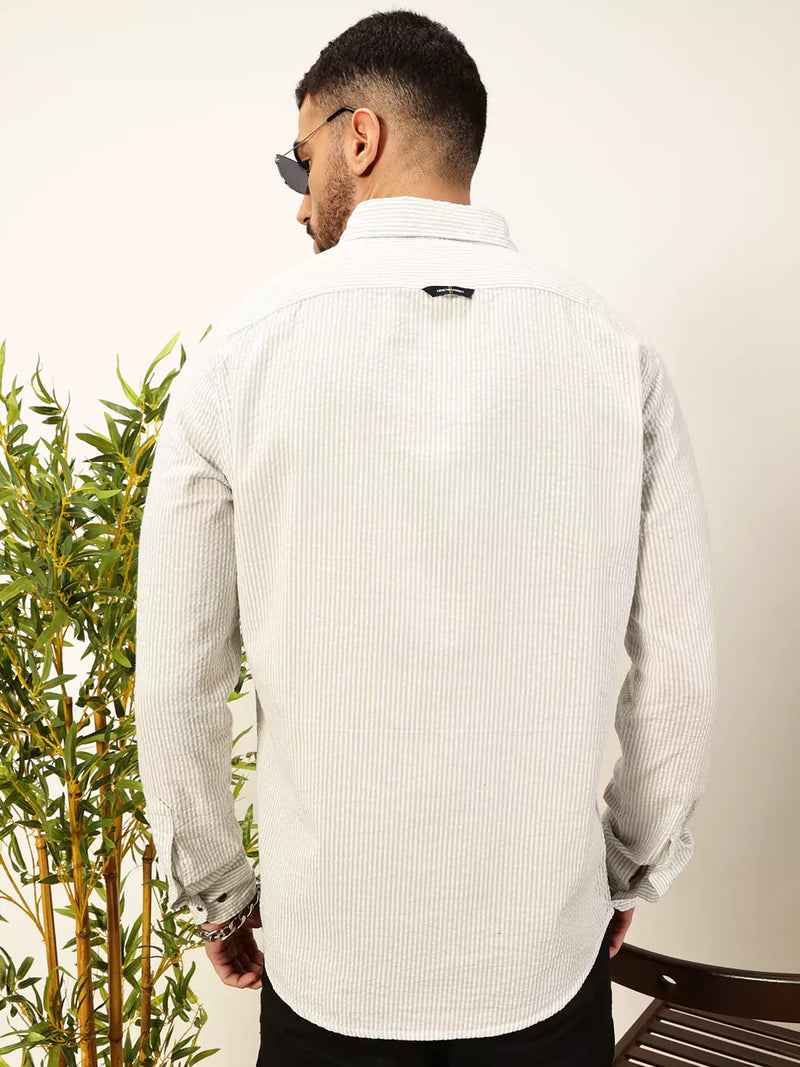Thomas Scott Men Premium Slim Fit Striped Button-Down Collar Pure Cotton Casual Shirt
