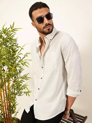 Thomas Scott Men Premium Slim Fit Striped Button-Down Collar Pure Cotton Casual Shirt