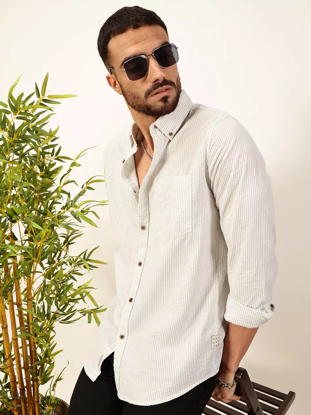 Thomas Scott Men Premium Slim Fit Striped Button-Down Collar Pure Cotton Casual Shirt