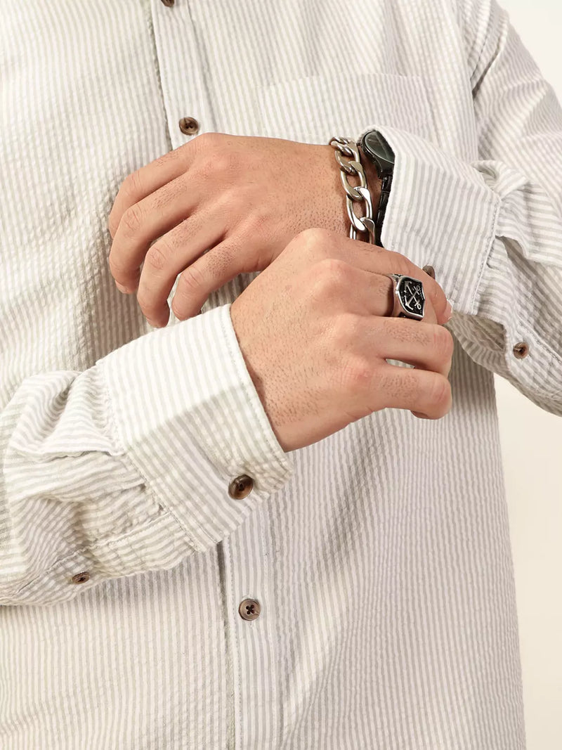 Thomas Scott Men Premium Slim Fit Striped Button-Down Collar Pure Cotton Casual Shirt