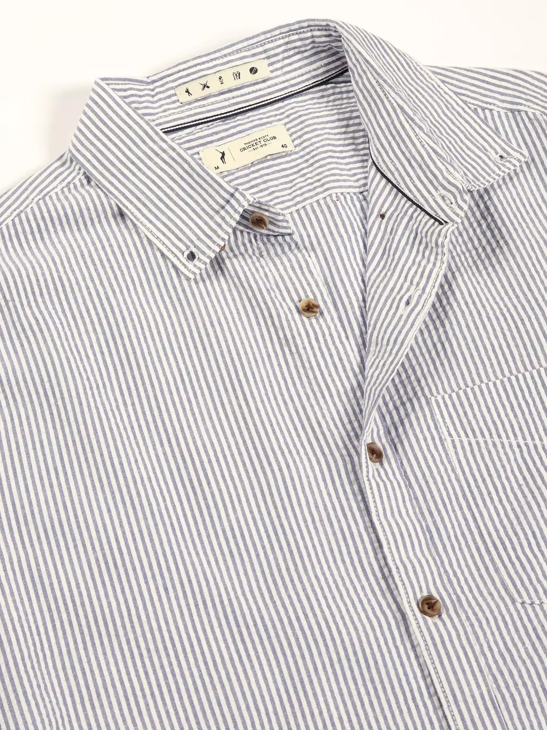 Thomas Scott Men Premium Slim Fit Striped Button-Down Collar Pure Cotton Casual Shirt