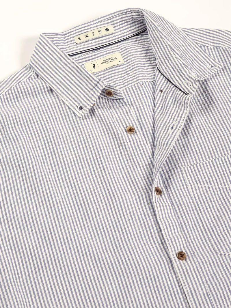 Thomas Scott Men Premium Slim Fit Striped Button-Down Collar Pure Cotton Casual Shirt